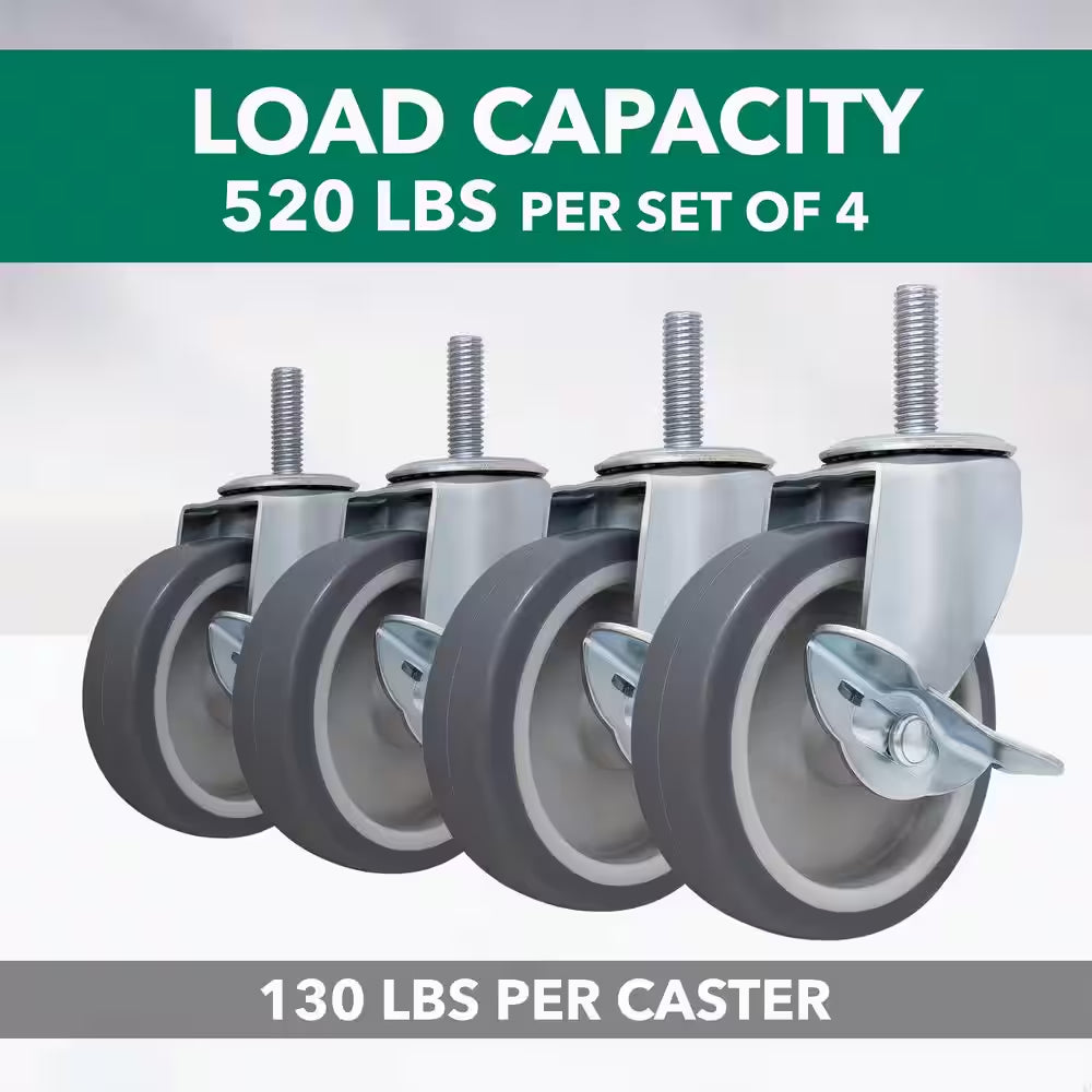 4 In. Gray Rubber like TPR and Steel Swivel Threaded Stem Caster with Locking Brake and 130 Lb. Load Rating
