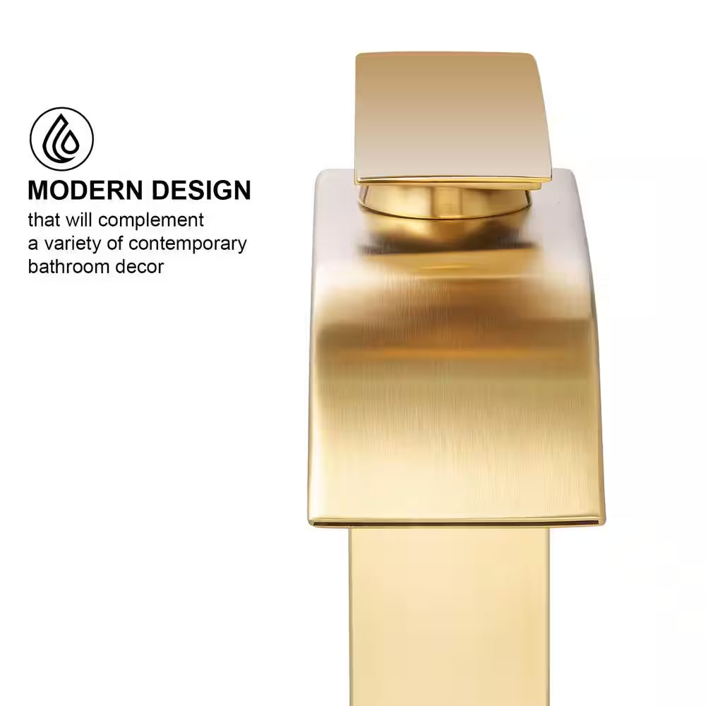 Single-Handle Arc Single-Hole Bathroom Faucet with Waterfall in Brushed Gold