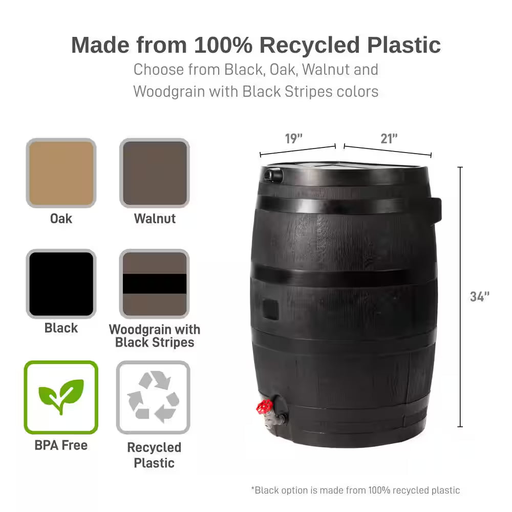 50 Gal. Rain Barrel Black Colour with Plastic Spigot
