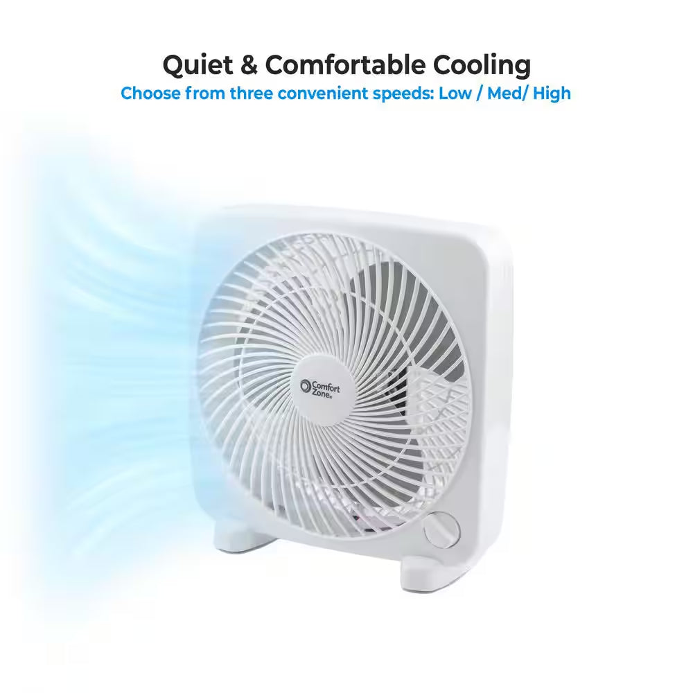 9 In. White Box Fan with 2-Speed Front Control