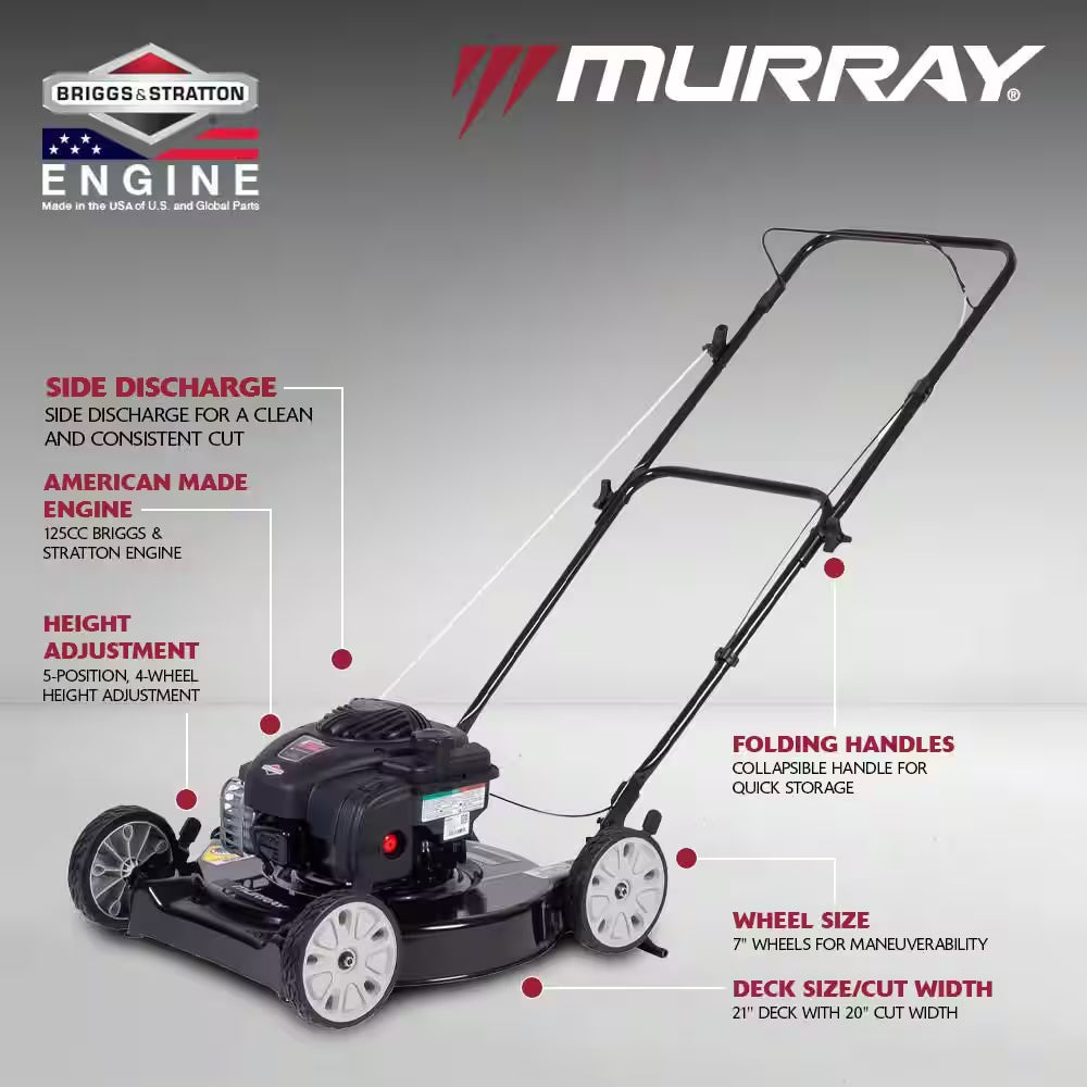 20 In. 125 Cc Briggs & Stratton Walk behind Gas Push Lawn Mower with 4 Wheel Height Adjustment and Prime 'N Pull Start