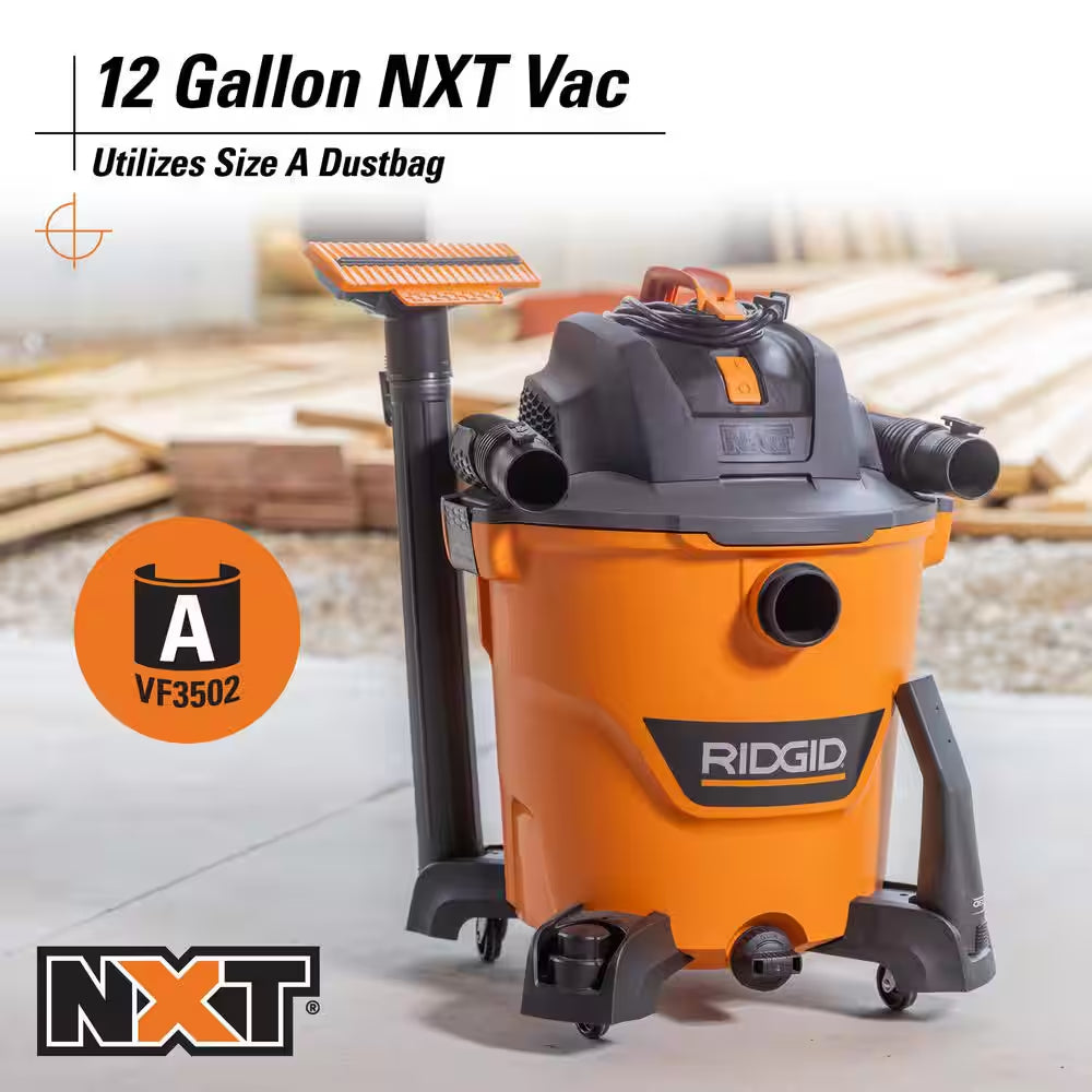 12 Gal. 5.0 Peak HP NXT Shop Vacuum Wet Dry Vac with General Debris Filter, Locking Hose and Attachments HD1200