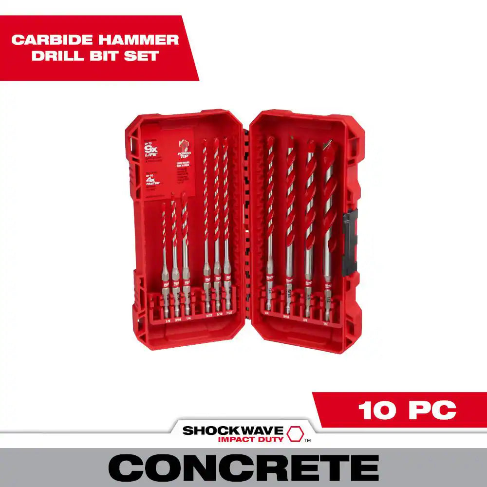 SHOCKWAVE Carbide Hammer Drill Bit Set. (10-Piece)