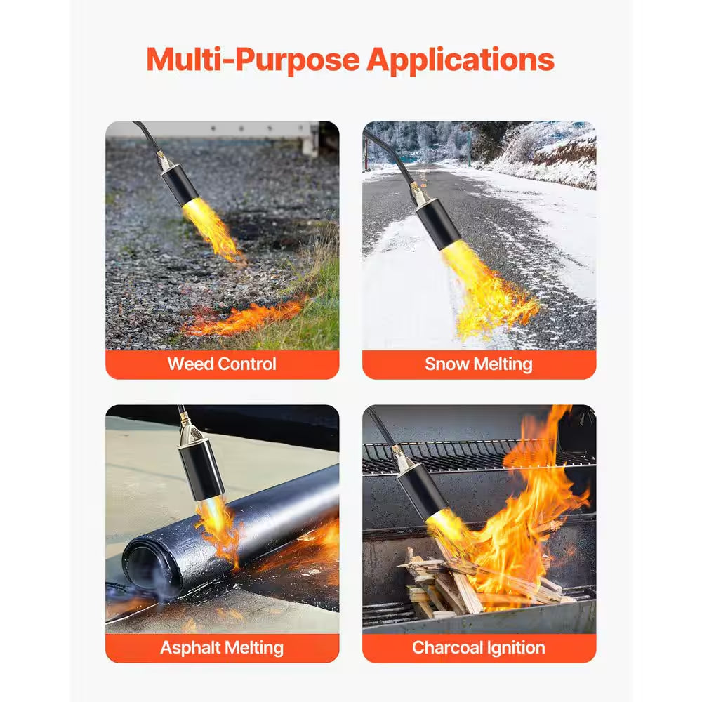 Propane Torch Weed Burner, 1,800,000 BTU with 10Ft. Hose, Adjustable Flame and Turbo Trigger for Garden, Ice and Snow
