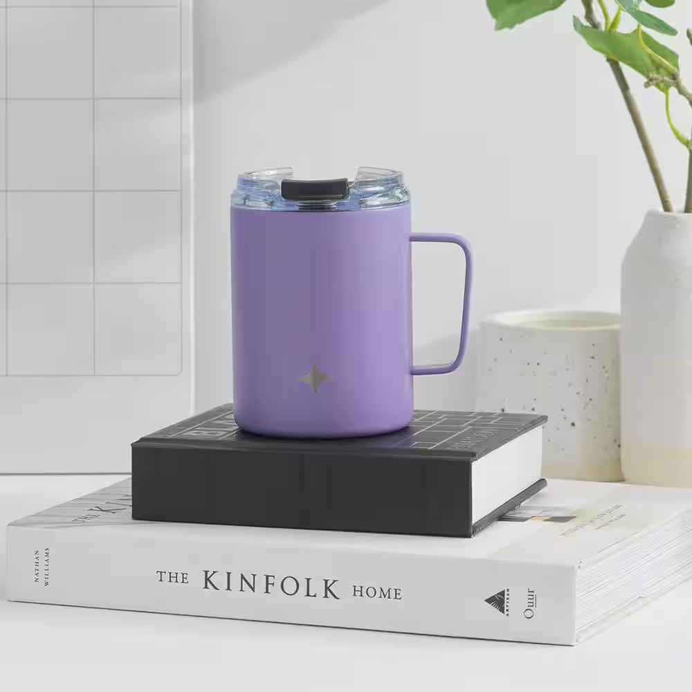 12 Oz. Purple Stainless Steel Vacuum Insulated Travel Coffee Mug Tumbler with Lid & Handle
