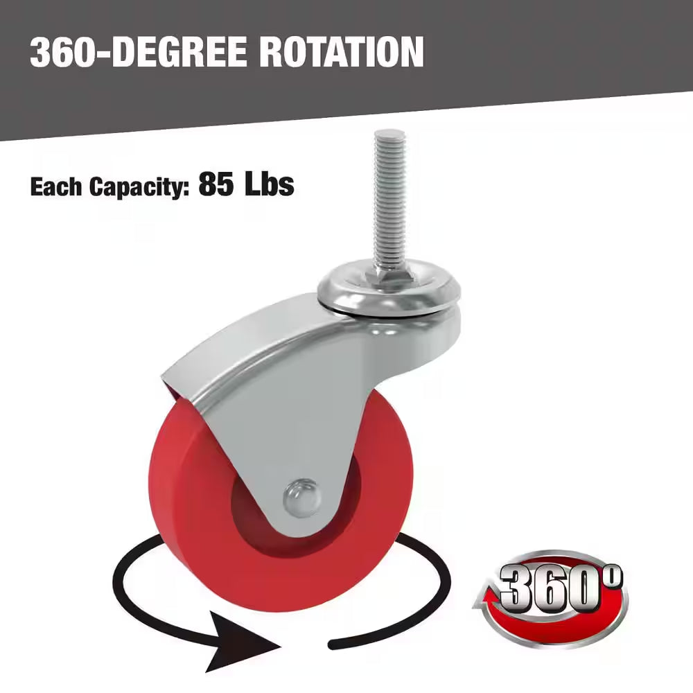 2.5 In. Caster Wheels Set of 6, Heavy Duty 360° Swivel Stem Casters of Garage Mechanics Chair or Creeper