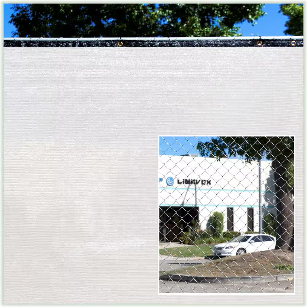 3 Ft. X 10 Ft. White Privacy Fence Screen Mesh Fabric Cover Windscreen with Reinforced Grommets for Garden Fence