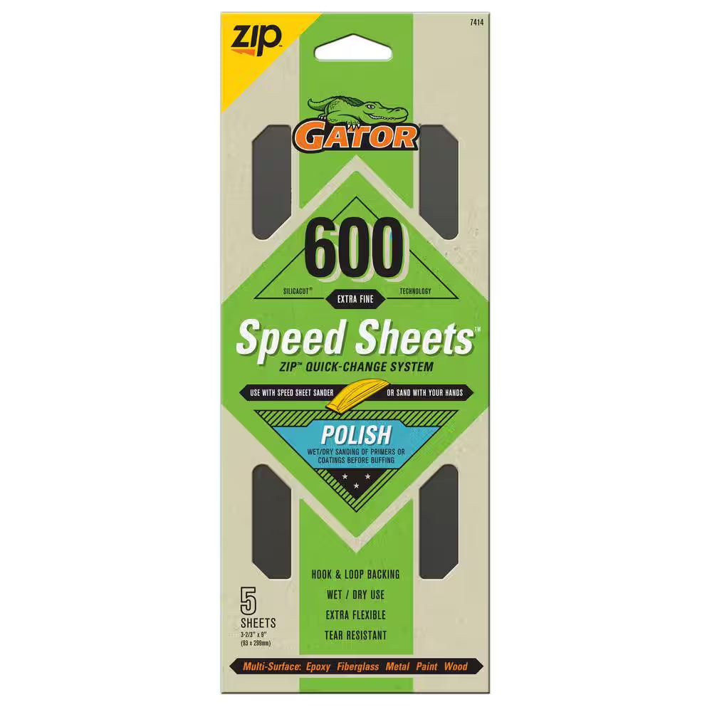 Silicacut Speed Sheets 3-2/3 In. X 9 In. 600 Grit Extra Fine Hook and Loop Sand Paper (5-Pack)
