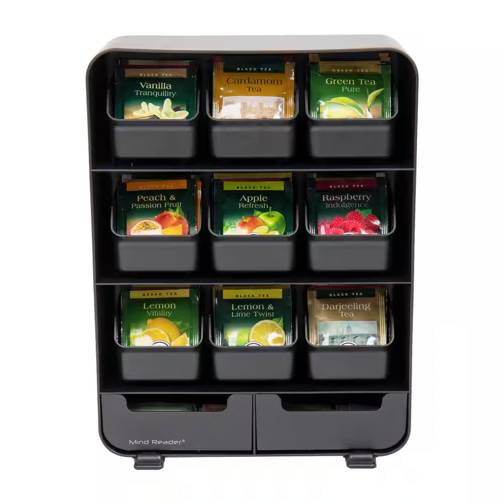 Tea Bag Organizer Tea Station Organizer Countertop Storage Plastic, Black