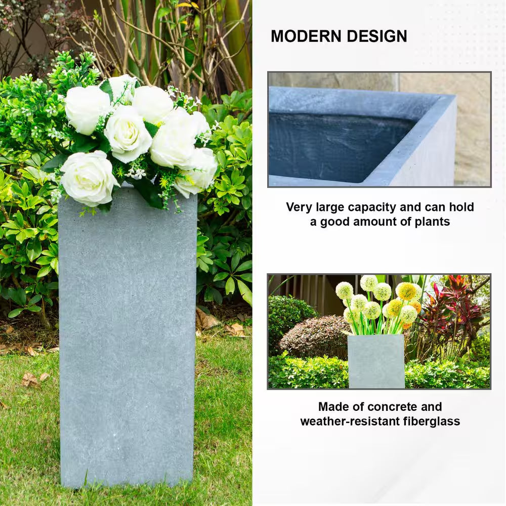 24 In. Tall Slate Gray Lightweight Concrete Rectangle Modern Outdoor Planter