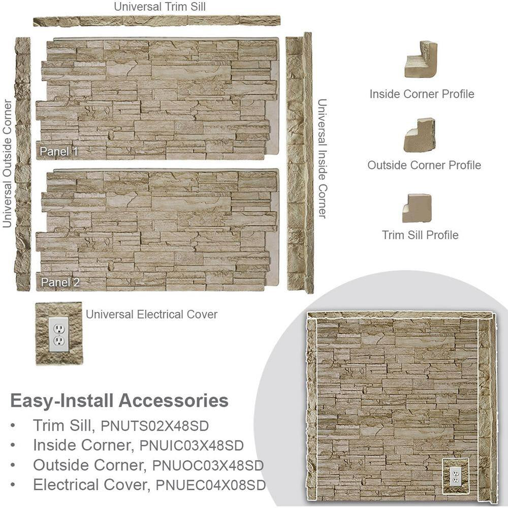 3 In. X 48 In. Universal outside Corner for Stonewall Faux Stone Siding Panels