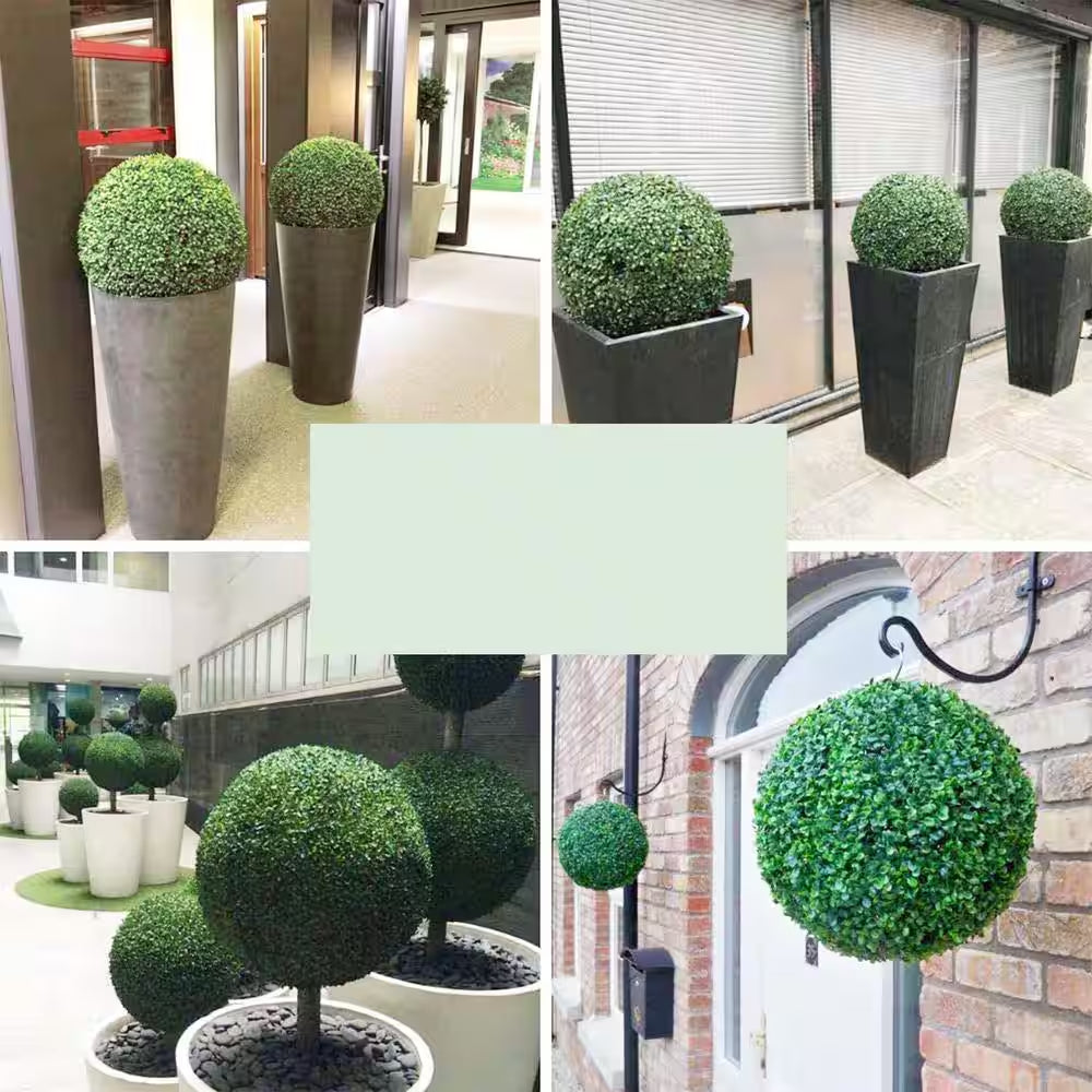 20 In. 2 Piece Artificial Boxwood Tree Ball UV Proof Faux Topiary Ball Lifelike Greenery Balls Outdoor Indoor
