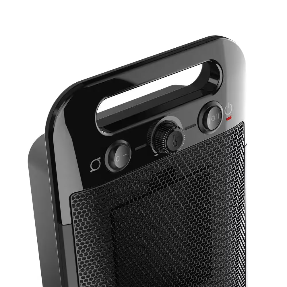 Myheat Go 1500-Watt 12 In. Black Electric Tabletop Ceramic Space Heater with Overheat Protection & Adjustable Thermostat