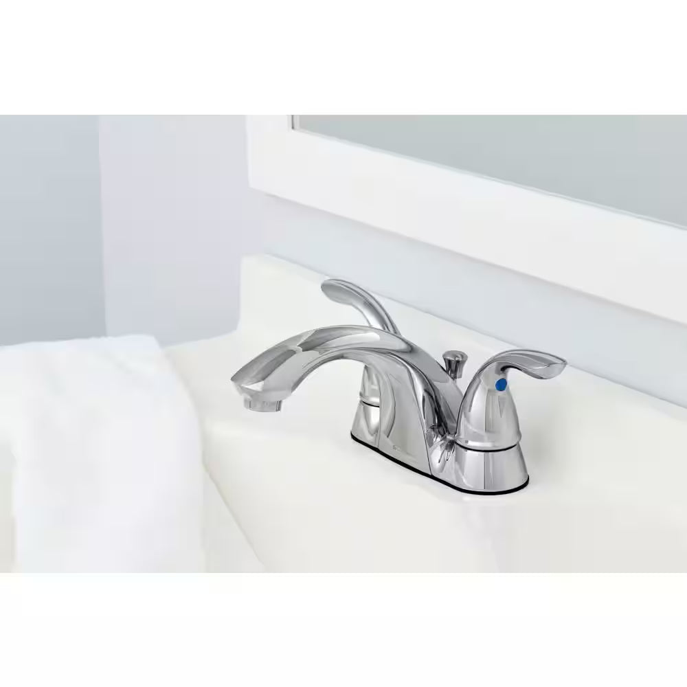 Builders 4 In. Centerset Double Handle Low-Arc Bathroom Faucet in Chrome