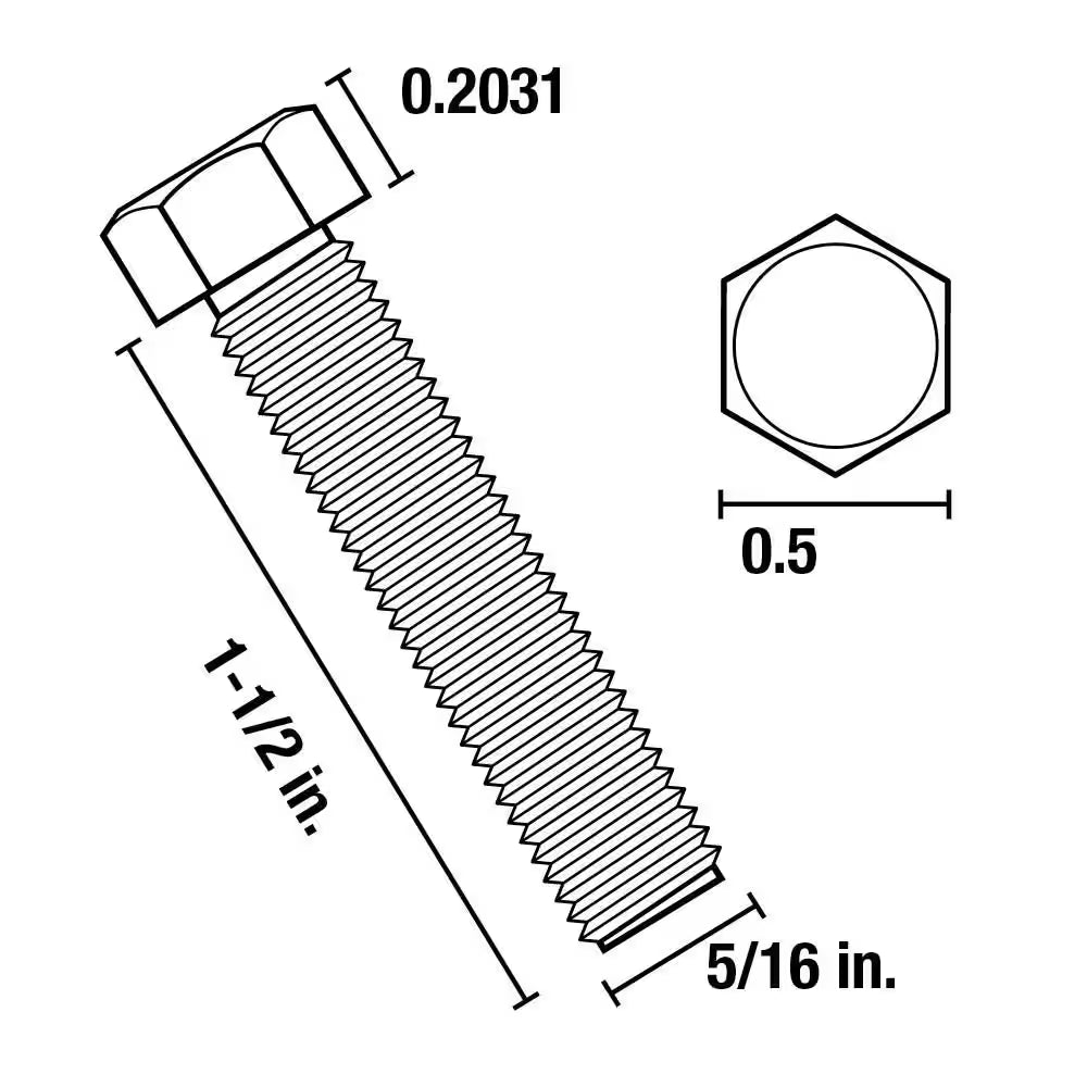 5/16 In.-18 X 1-1/2 In. Zinc Plated Hex Bolt (50-Pack)