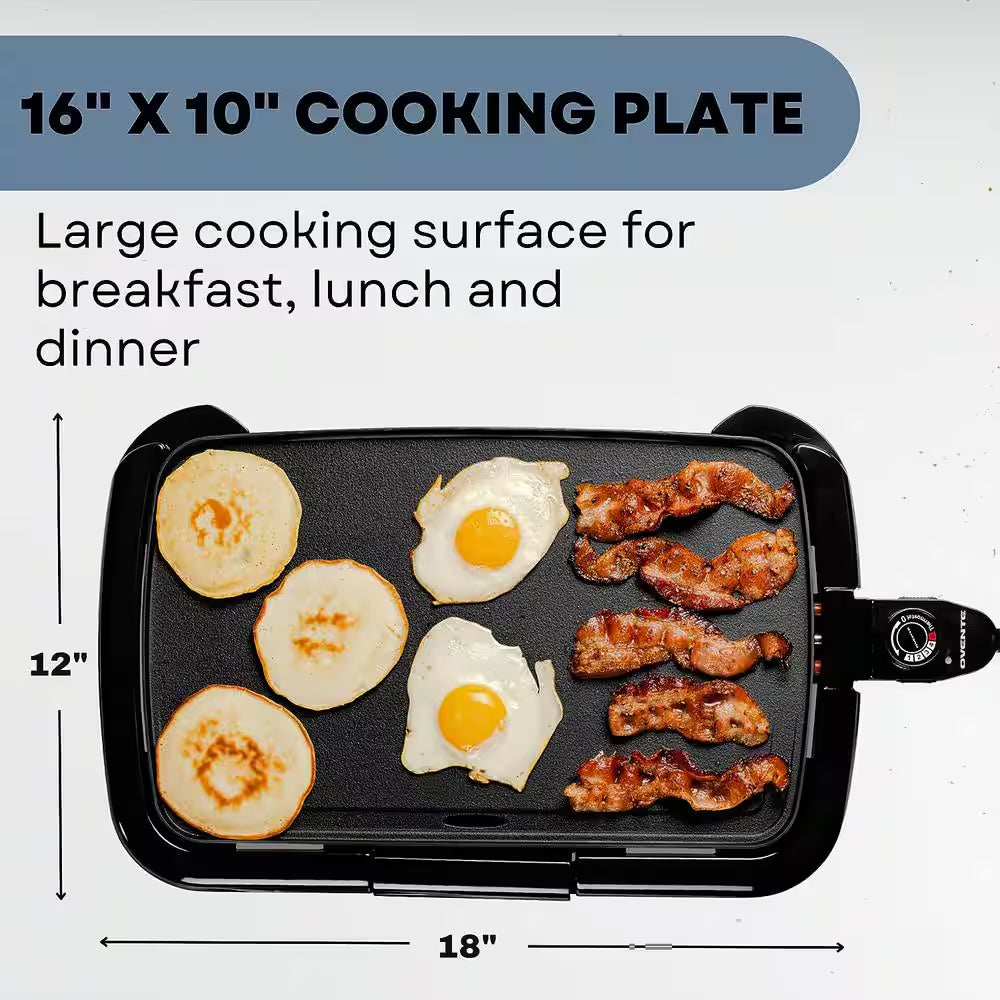 Non-Stick Plate Electric Griddle, Temperature Probe and Control Knob, Indicator Light and Drip Tray