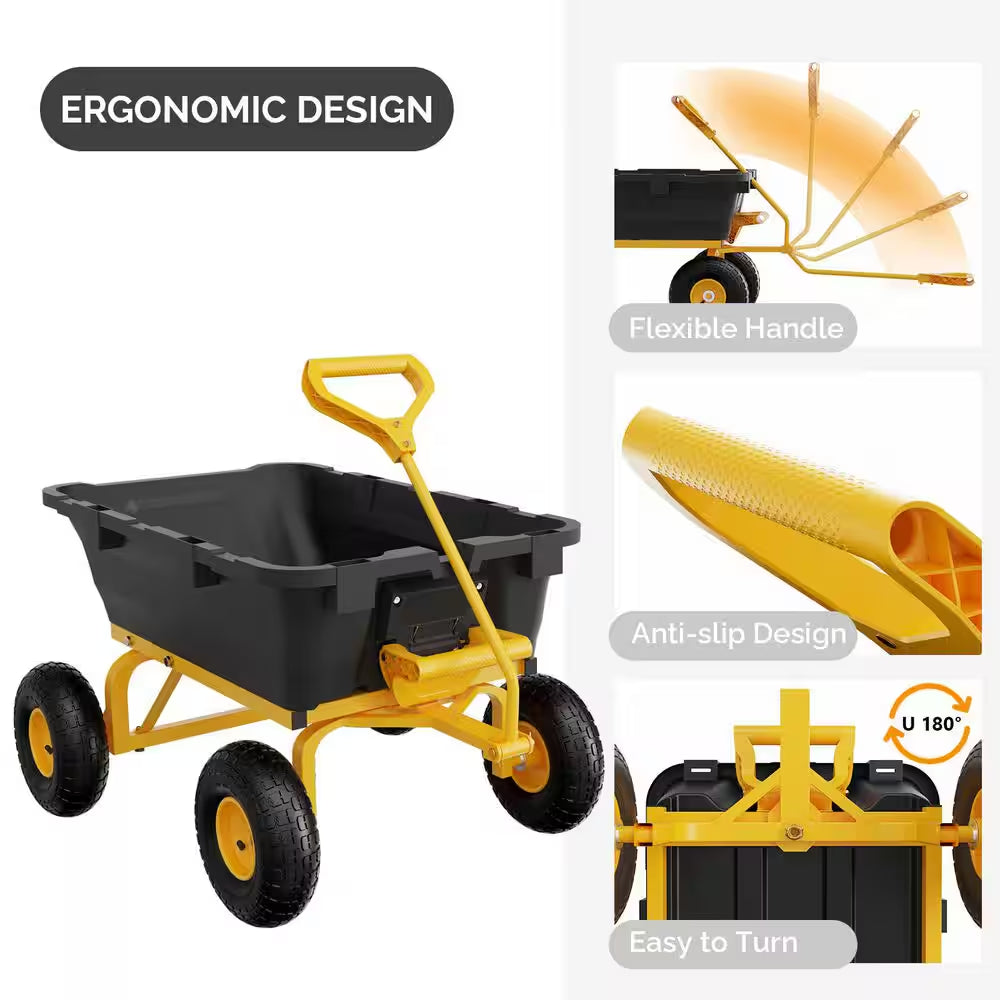 3.7 Cu. Ft. Iron Plastic Garden Cart Cart Utility Wheelbarrow 770 Lbs. Capacity in Yellow and Black