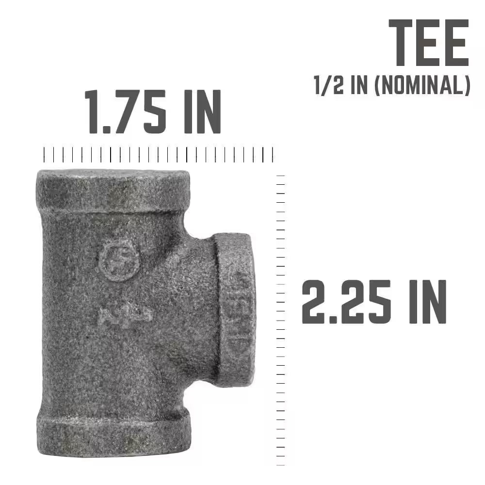 1/2 In. Black Iron FPT X FPT X FPT Tee Fitting (10-Pack)