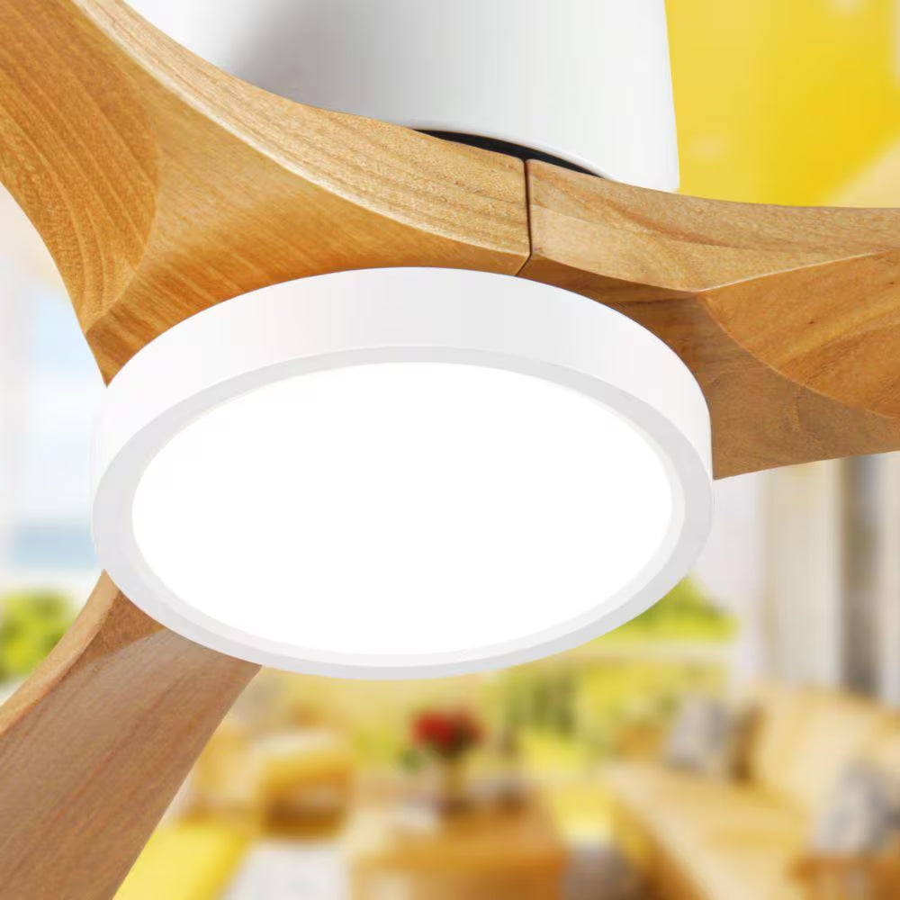 42 In. Smart White 6-Speed Solid Wood Brown Blade Flush Mount Ceiling Fan with 3-Color LED Light and APP, Remote Control