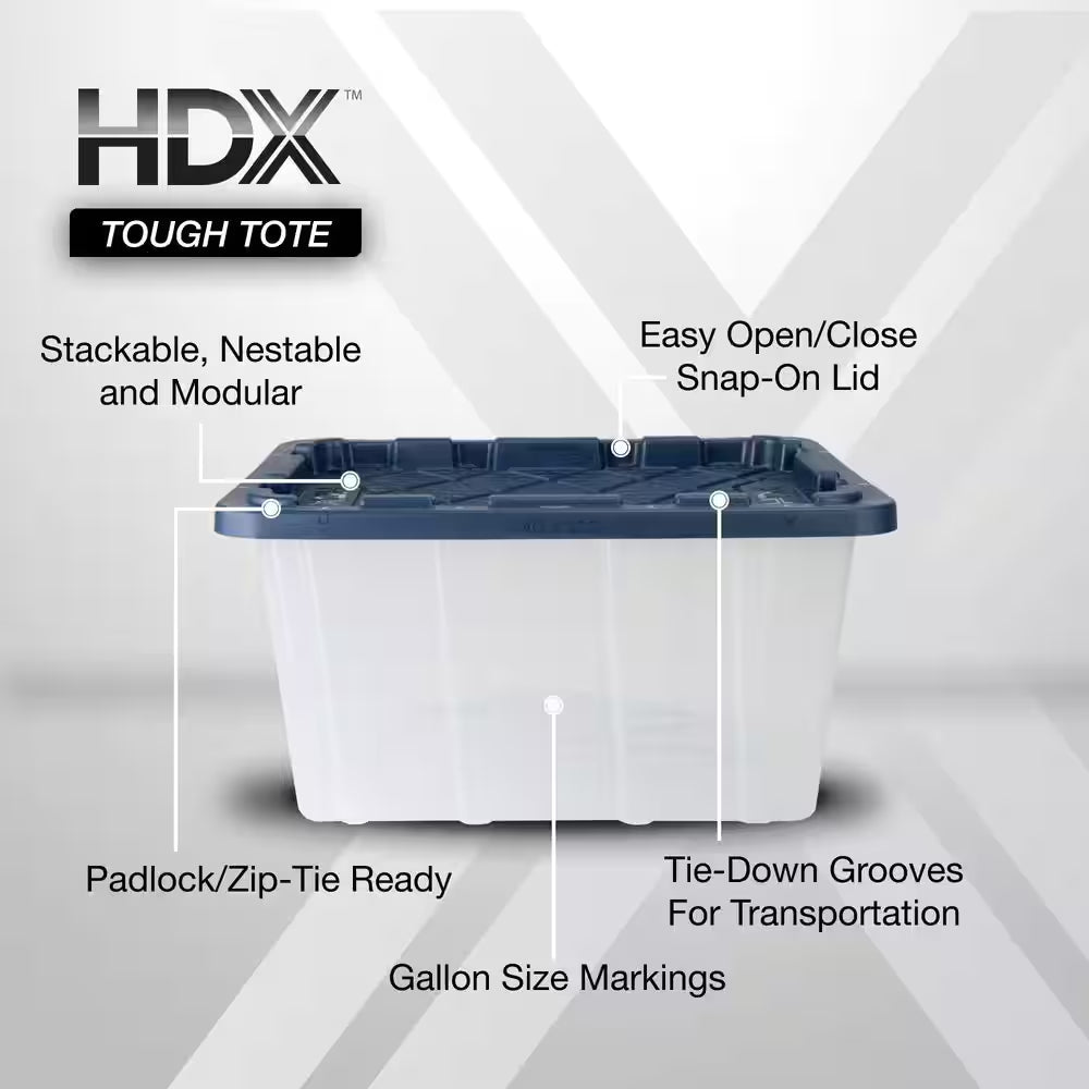 27 Gal. Tough Storage Tote in Clear with Moonlit Ocean Lid (4-Pack)