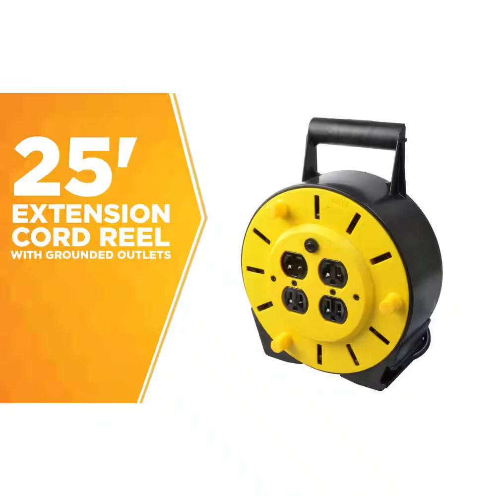 25 Ft. 16/3 Multi-Outlet (4) Portable Extension Cord Reel Power Station