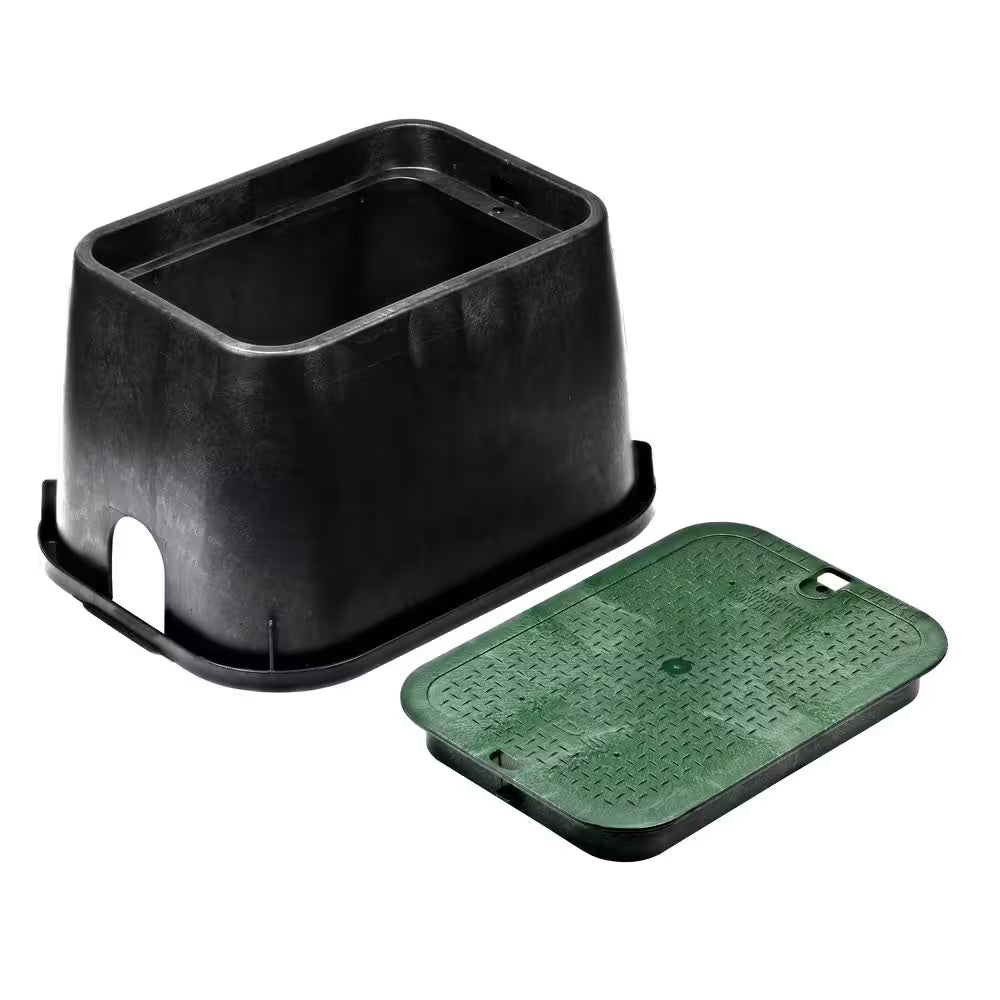 14 In. X 19 In. Rectangular Valve Box and Cover, Black Box, Green ICV Cover
