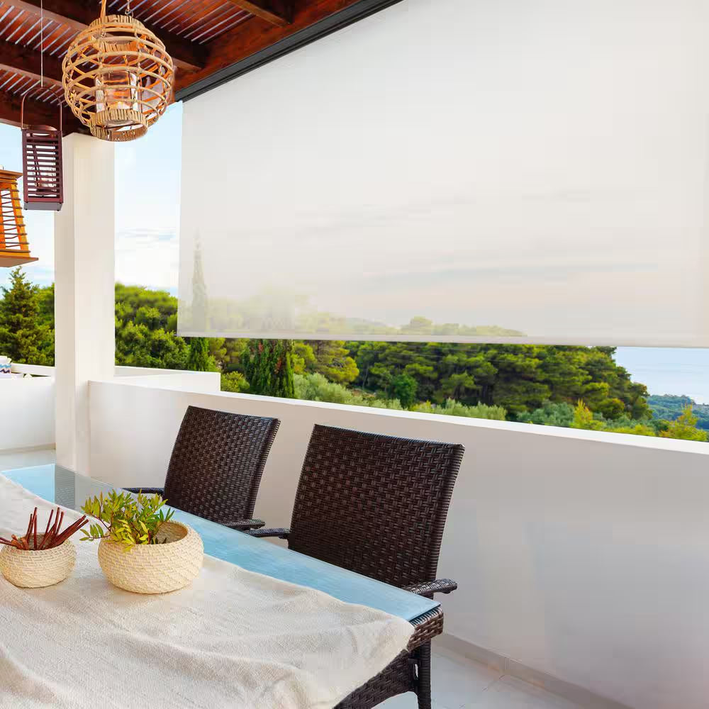 Moonstone Dark Brown Cordless Outdoor Patio Roller Shade with Valance 120 In. W X 96 In. L