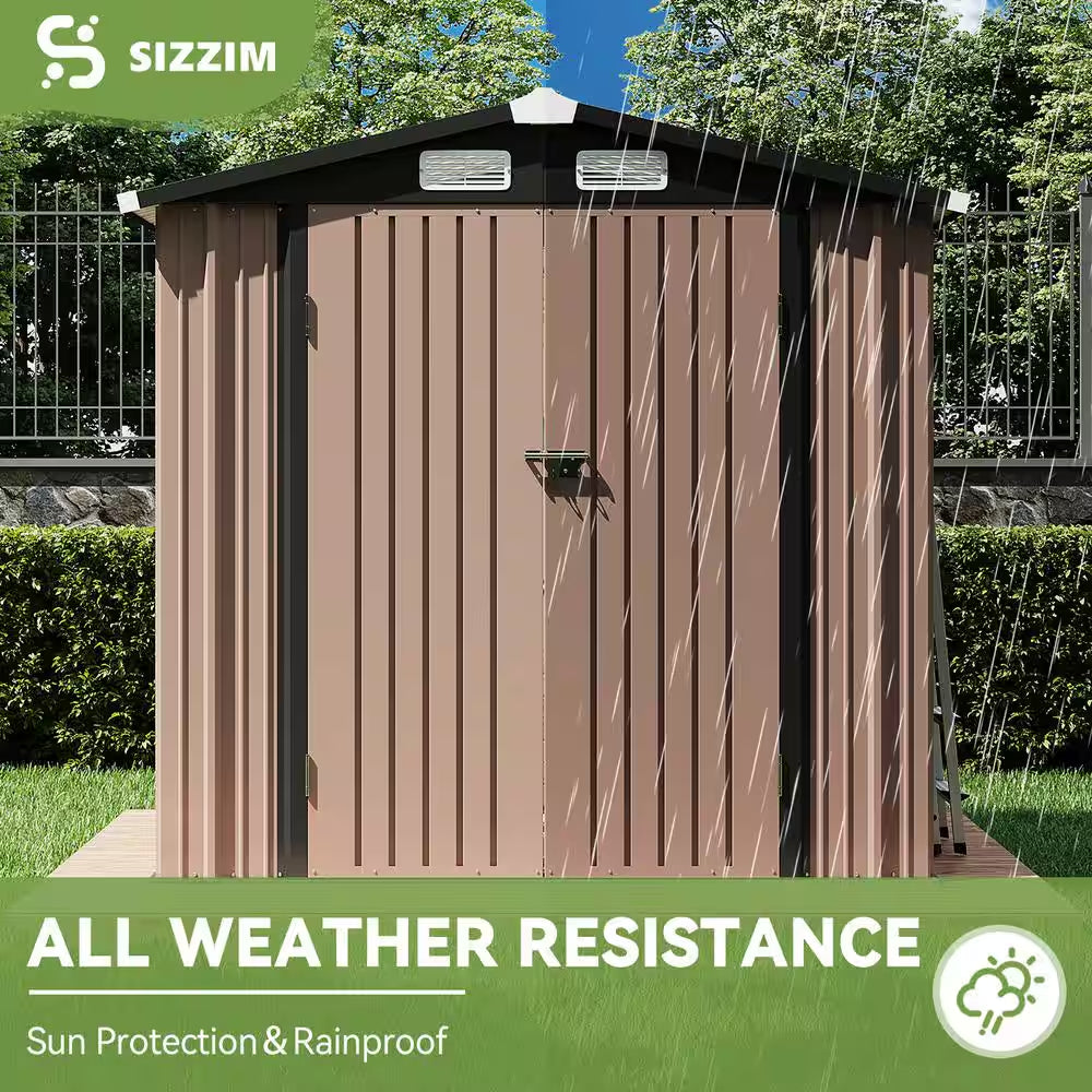 6 Ft. W X 4 Ft. D Brown Metal Shed with Lockable Door and Vents for Tool, Garden, Bike (24 Sq. Ft.)