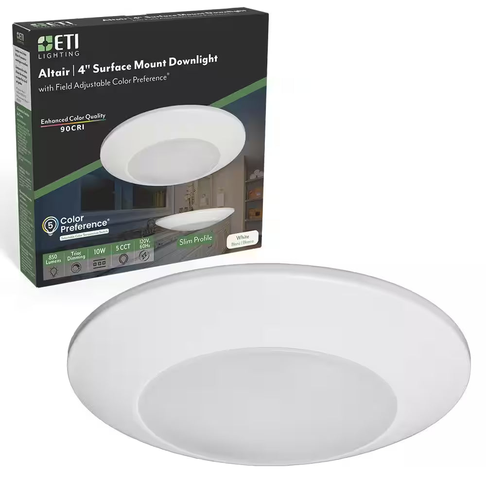 Altair 4 In. Surface Mount Downlight Integrated LED Recessed Trim Light 850 Lumens 10-Watts Adjustable CCT Wet Rated