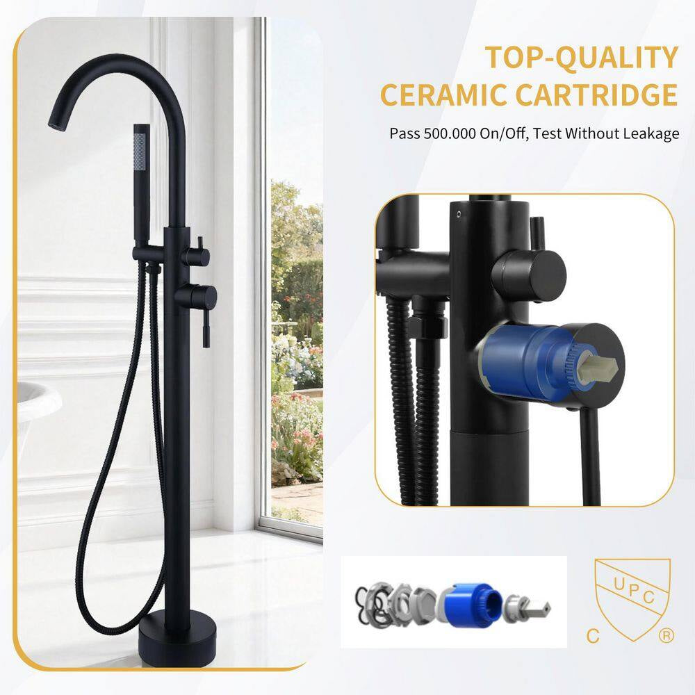 2 Handle Freestanding Tub Faucet with Hand Shower and Feature in Matter Black