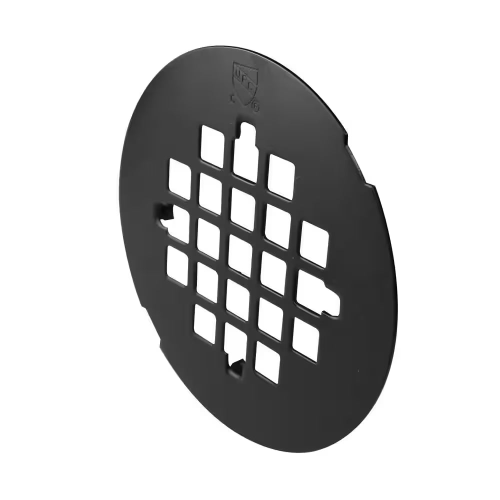2 In. No-Caulk PVC Compression Shower Drain with 4-1/4 In. round Grid Cover, Matte Black