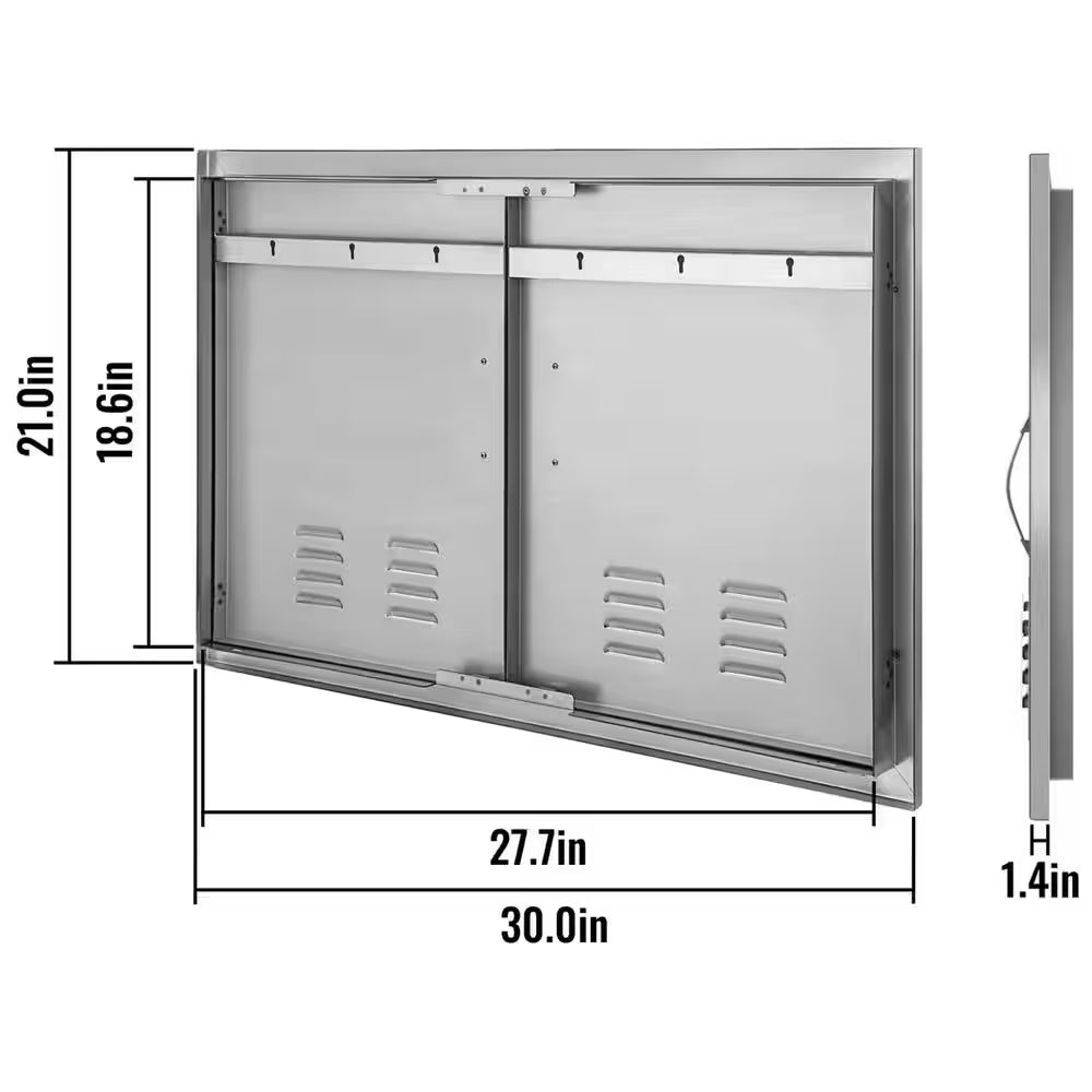 30 In. W X 21 In. H Double Stainless Steel Access Doors with Vents BBQ Grill Doors for Outdoor Use
