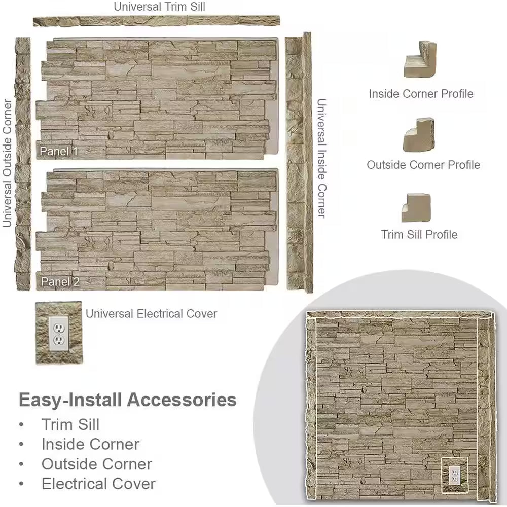 48-5/8 In. X 24-3/4 In. Cascade Stacked Stone, Stonewall Faux Stone Siding Panel