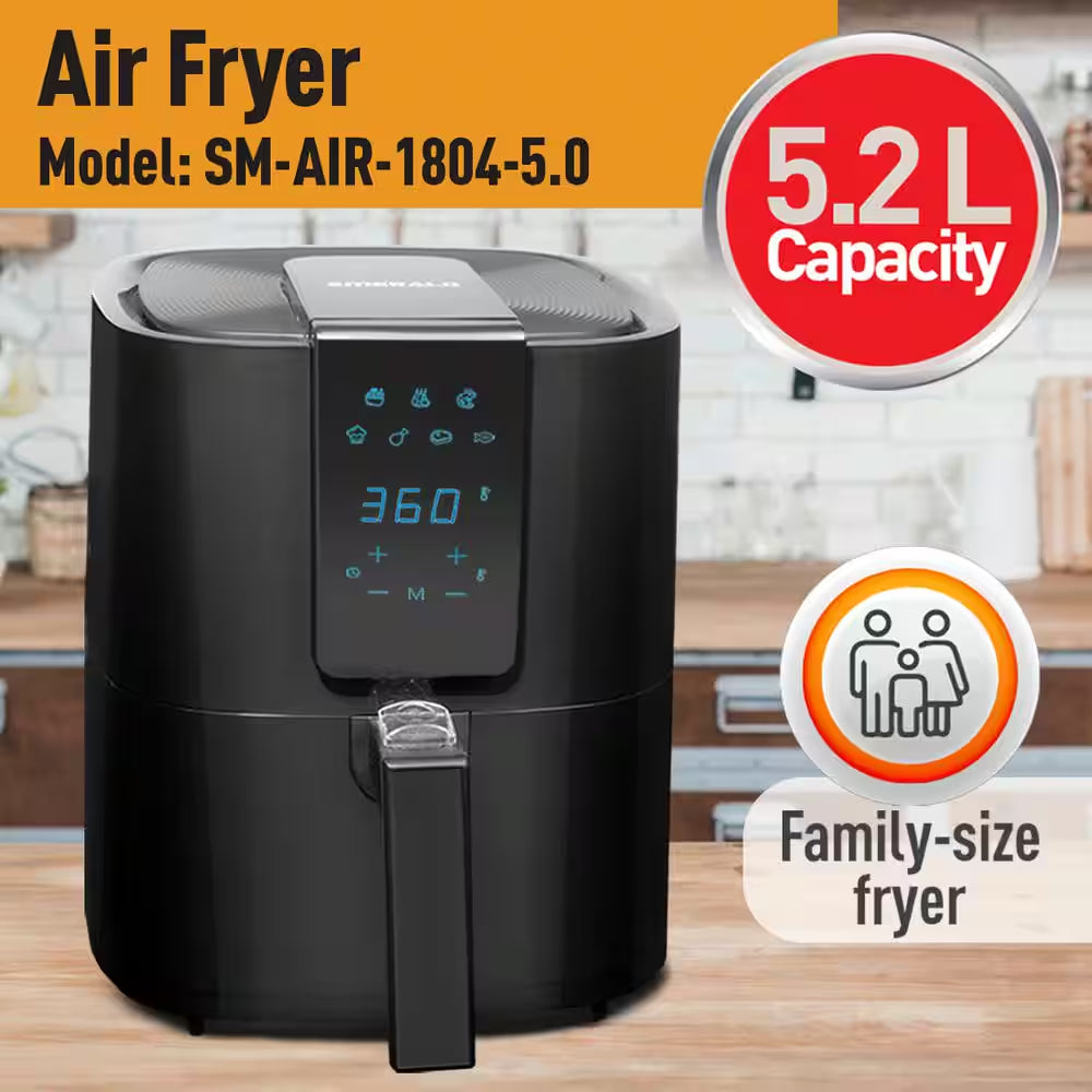 5.5 Qt. Black Digital Air Fryer with Slide Out Pan/Detachable Basket