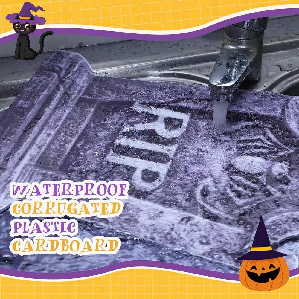 16 In. No-Powered Tombstone Yard Sign (8-Pack) Halloween Yard Decoration, Halloween Sign Decoration with Stakes