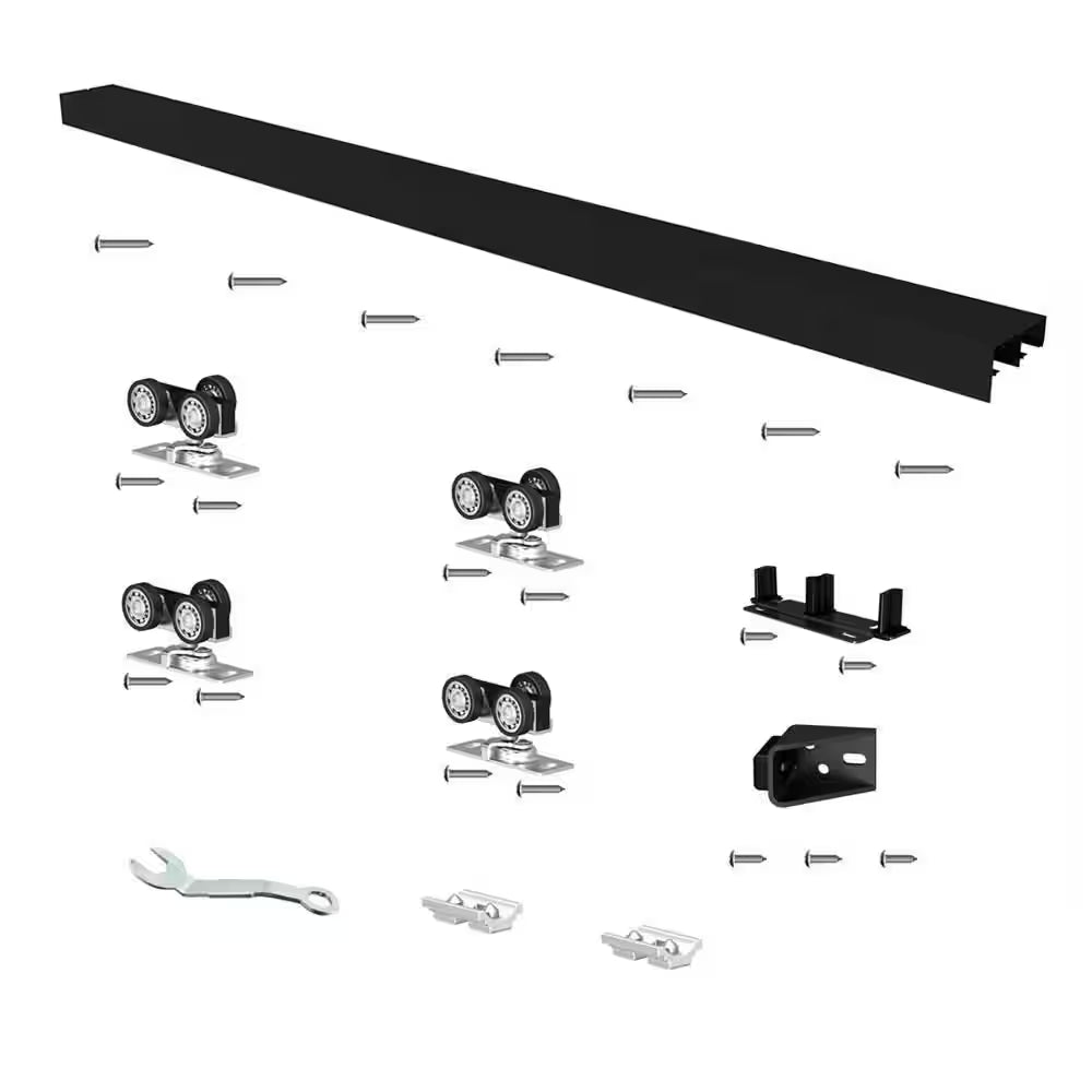 72 In. Black Aluminum Sliding Bypass Track and Hardware Set for 2-Door System-Door Not Included