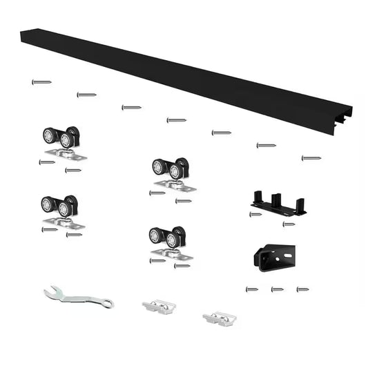 72 In. Black Aluminum Sliding Bypass Track and Hardware Set for 2-Door System-Door Not Included