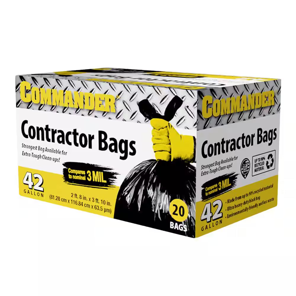Commander 42 Gal. 2.5 Mil Black Garbage Trash Bags 32 In. X 46 In. Pack of 20 for Contractor, Industrial and Commercial