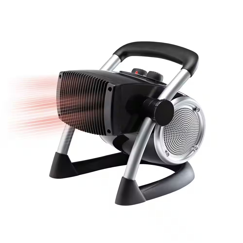 1500W 11.75 In. Black Electric Utility Ceramic Space Heater with Pivoting Head, 2 Heat Settings and Fan Only Mode