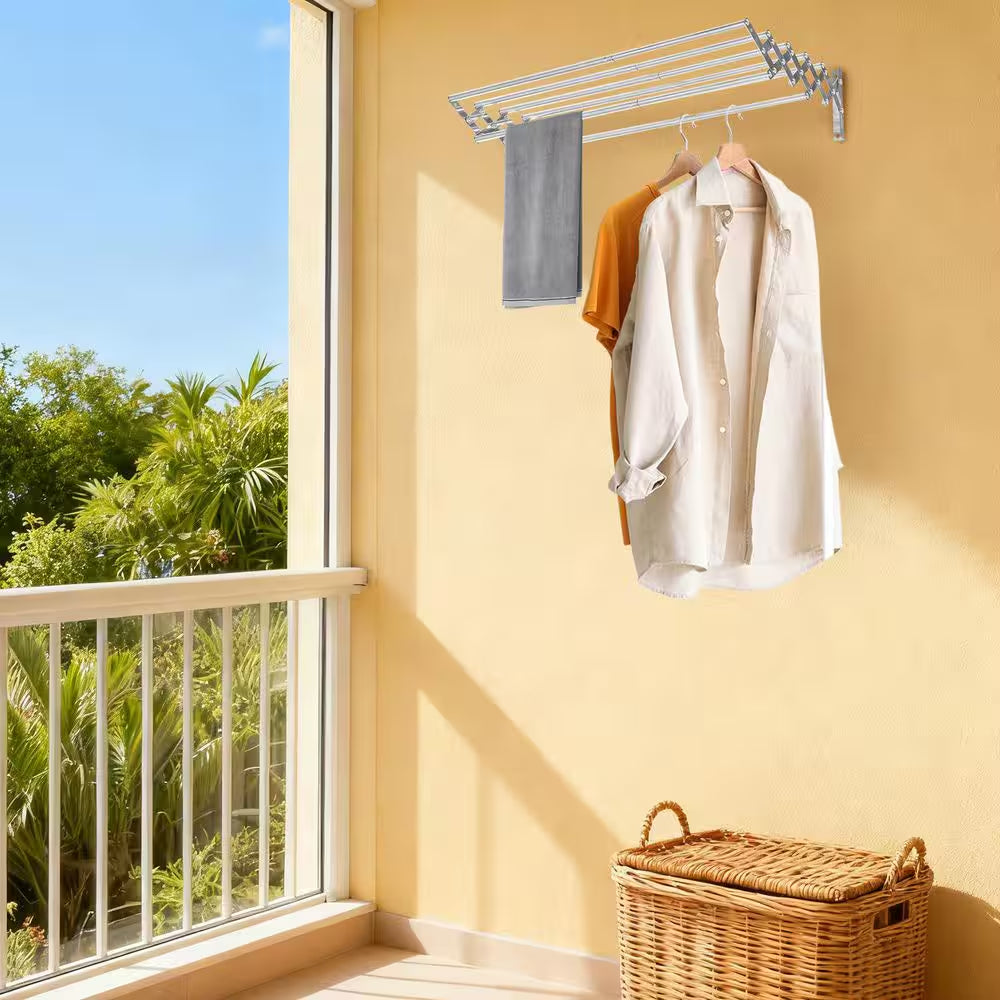31.5 In. X 5.7 In. Silver Stainless Steel Folding Telescopic Towel Rack Garment Rack