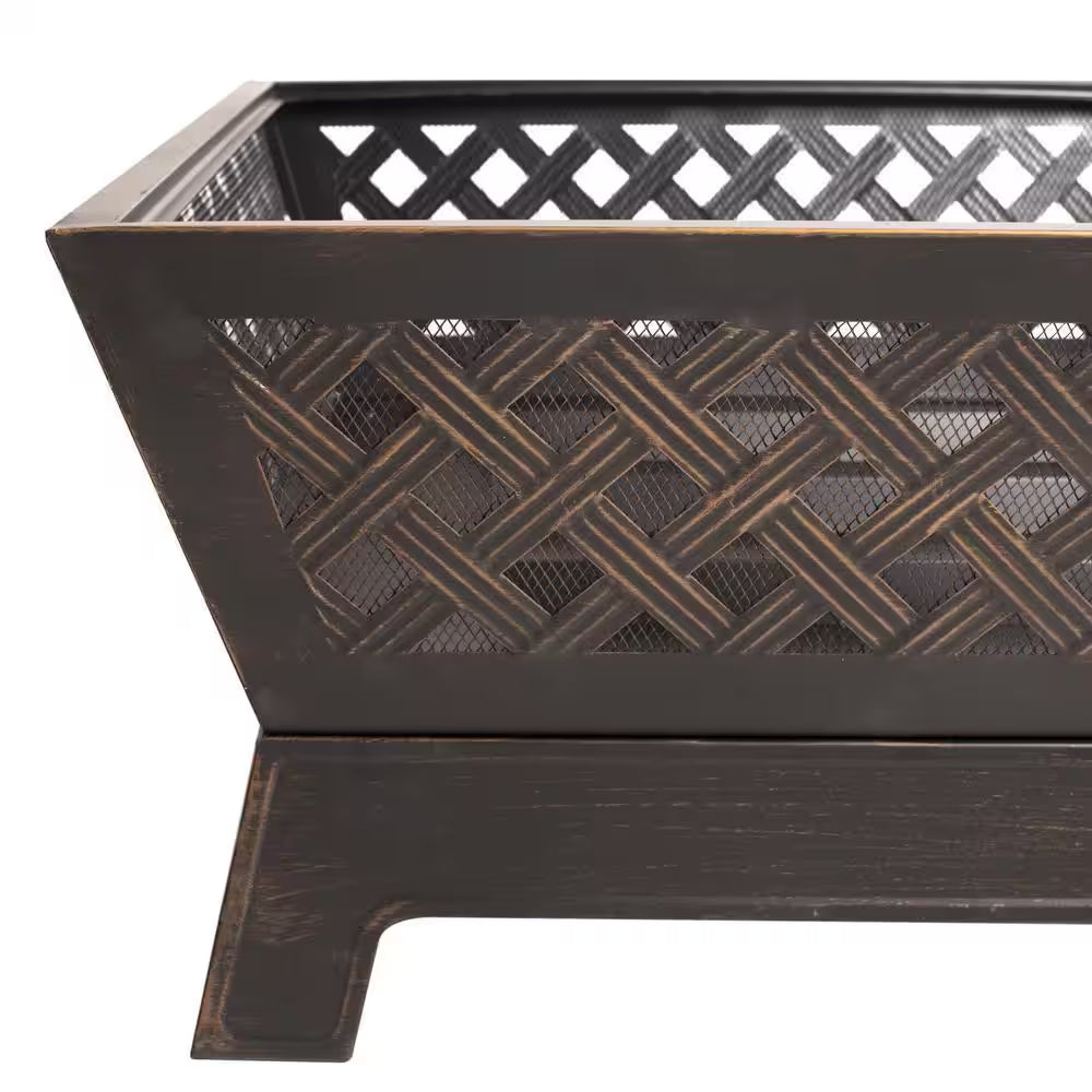 Tipton 34.00 In. W Rubbed Bronze Steel Wood Outdoor Fire Pit with Screen and Poker Included