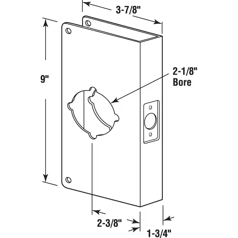 Lock and Door Reinforcer, 2-1/8 In. X 2-3/8 In. X 1-3/4 In., Stainless Steel, Recessed