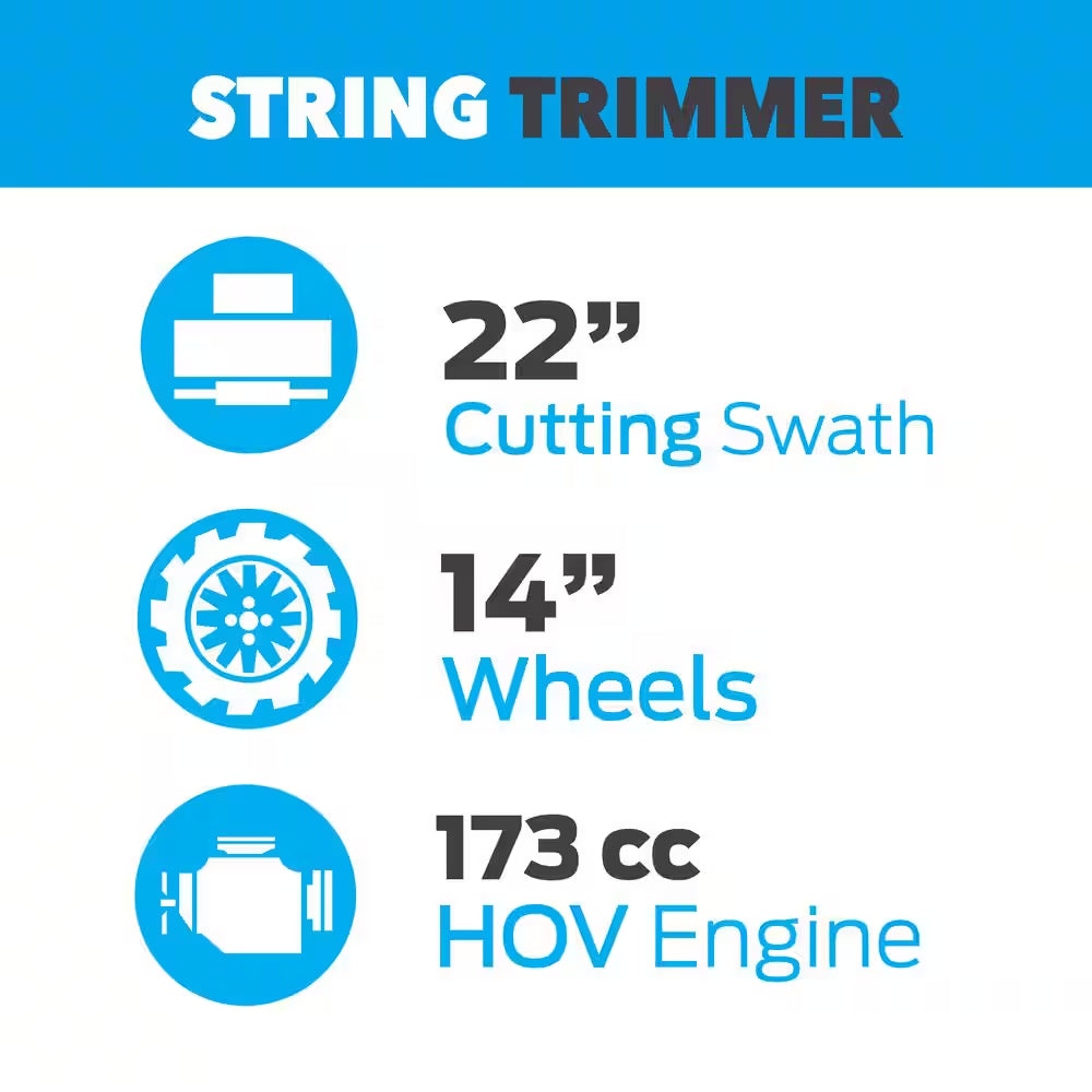 22 In. 173Cc Gas Recoil Start Walk-Behind Push Field String Trimmer Mower with Adjustable Trimmer Head