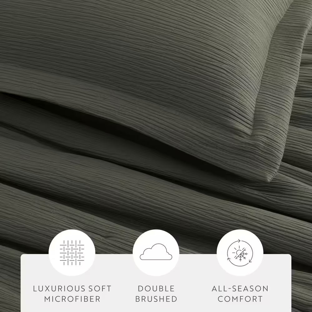 All-Season down Alternative Microfiber Olive Cloud Gauze Textured Queen Comforter Set