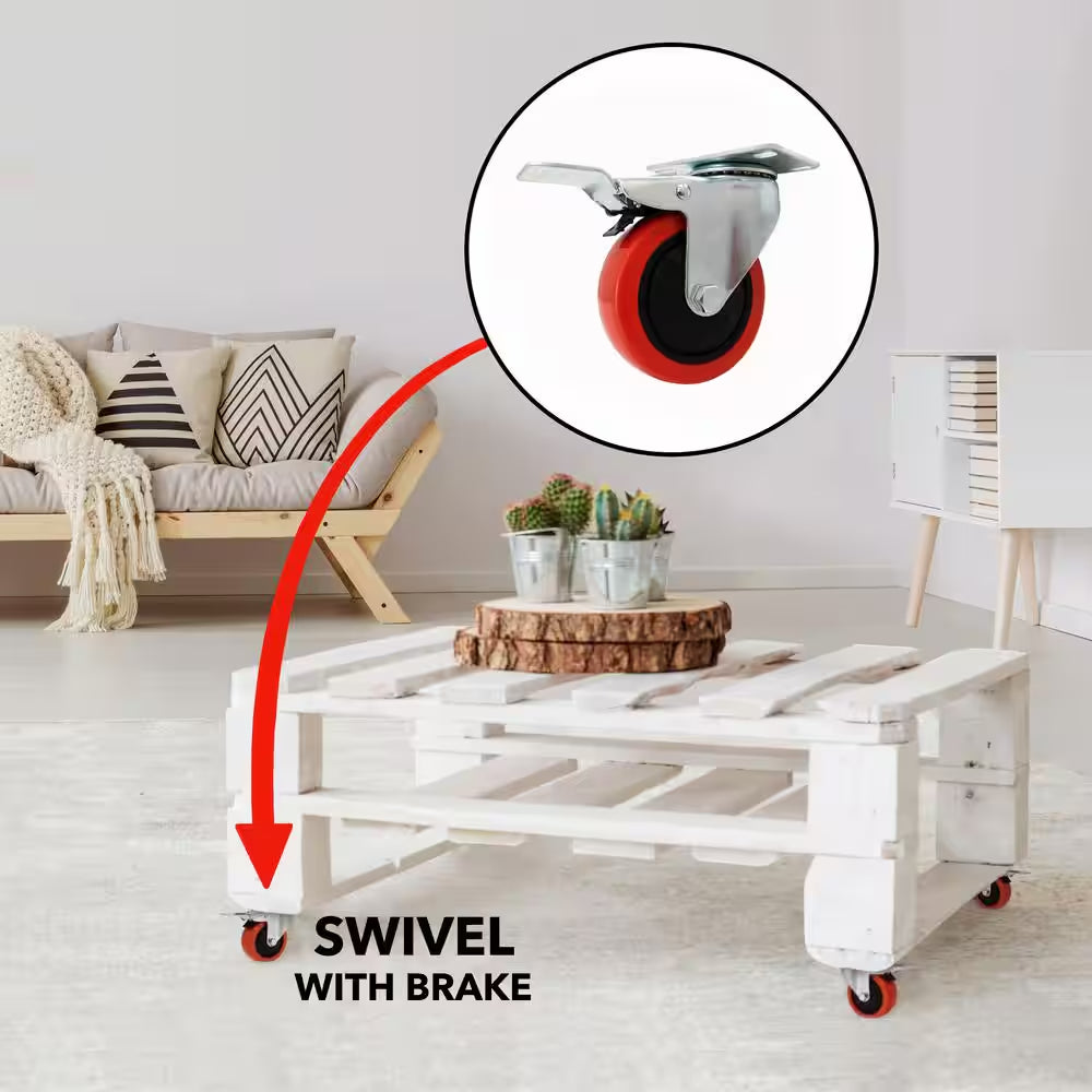 4 In. Red Polyurethane and Steel Swivel Plate Locking Caster Wheel with 250 Lb. Load Rating