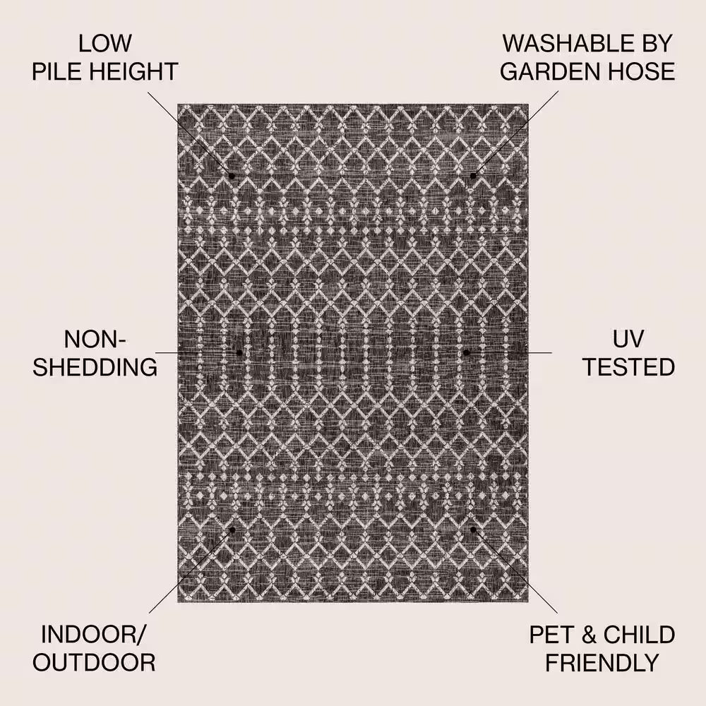 Ourika Black/Gray 8 Ft. X 10 Ft. Moroccan Indoor/Outdoor Area Rug