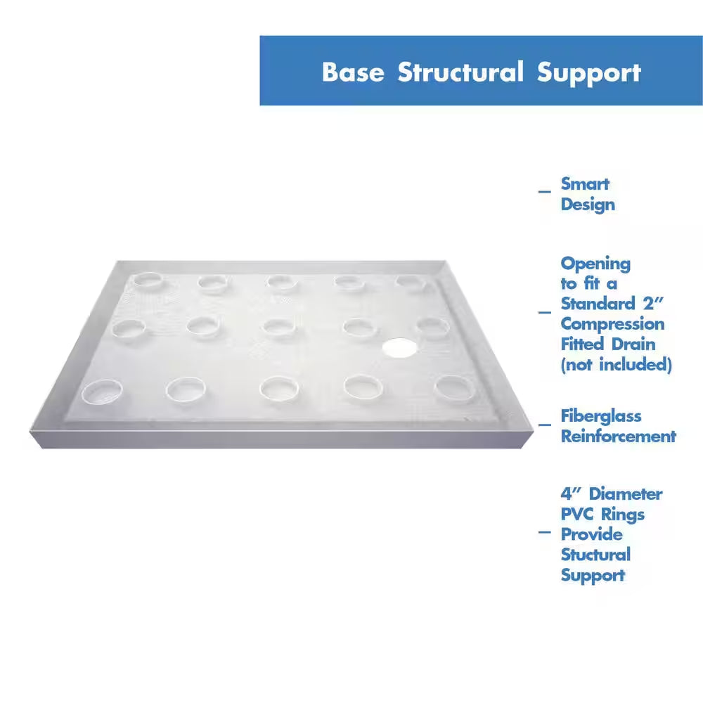 Slimline 60 In. X 32 In. Single Threshold Shower Pan Base in White with Right Hand Drain