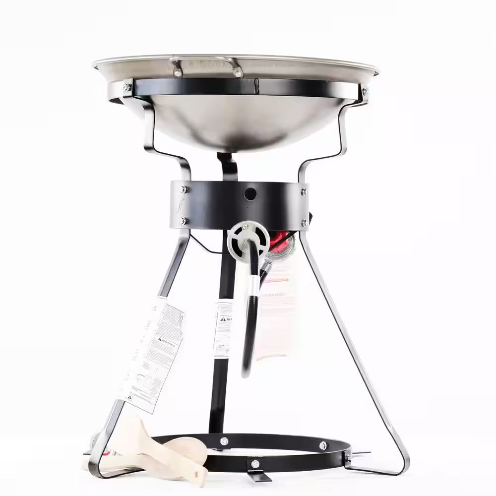 54,000 BTU Bolt Together Portable Propane Gas Outdoor Cooker with Special Recessed Wok Ring and 18 In. Steel Wok