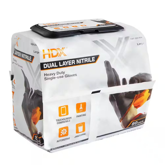 Pop-N-Go Black Disposable Heavy Duty Nitrile Gloves, Size Large (80-Count)