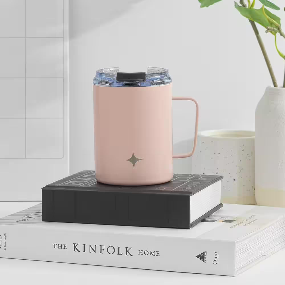 12 Oz. Pink Stainless Steel Vacuum Insulated Travel Coffee Mug Tumbler with Lid & Handle